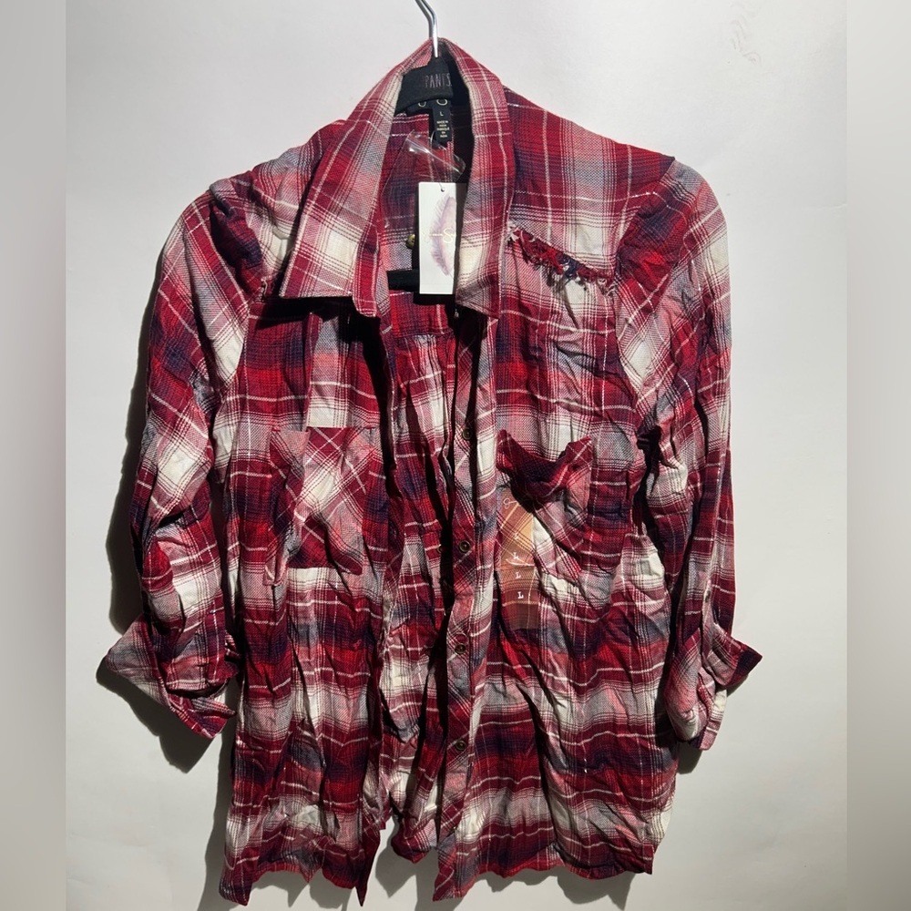 Jessica Simpson Red and White Plaid Flannel